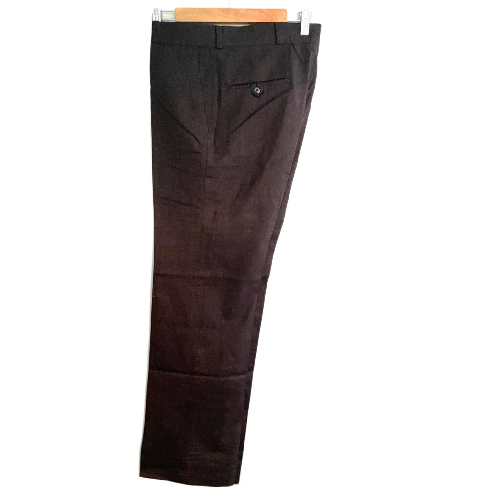 Men's Vintage Wool Brown Slacks Dress Pants College Hall Size 34 Flat Front READ